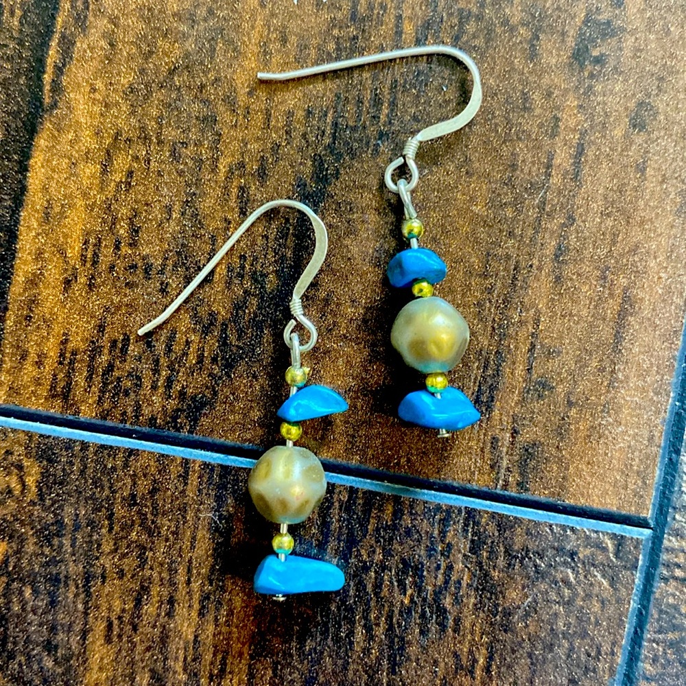 Gold bead and turquoise earrings